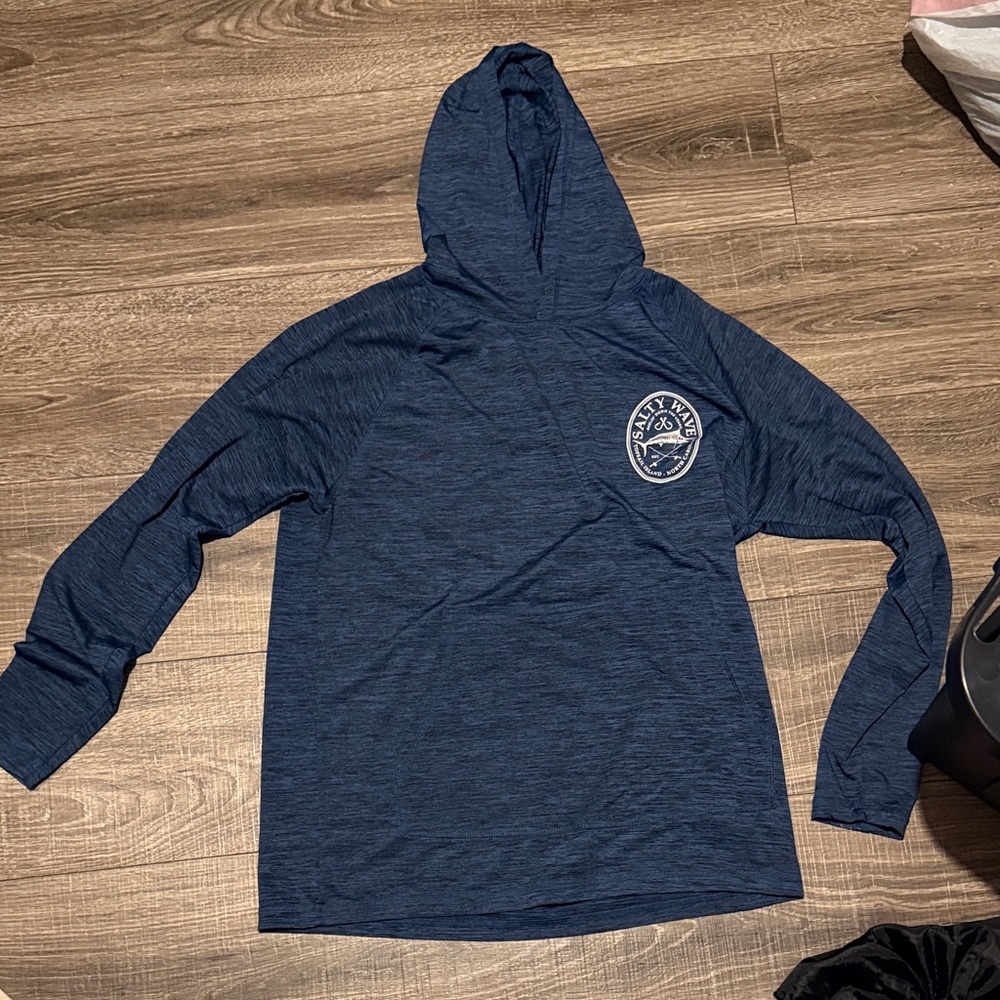 Blue Hooded Long Sleeve Shirt